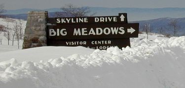 Big Meadows sign after a snow.