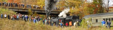 Visitors enjoy a 'photo runby' of CN 3254 at Cresco, PA. (NPS Photo, Ken Ganz)