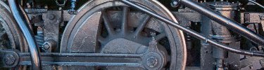 The drive rods of the Illinois Central 790, a small freight locomotive. NPS Photo, Ken Ganz