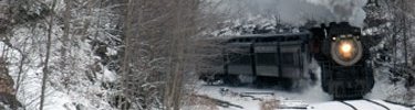 A winter steam excursion rolls through the Pocono Mountaints. NPS Photo, Ken Ganz