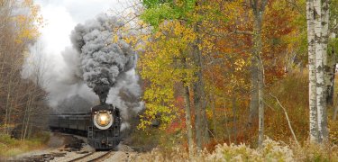 CN 3254 makes smoke in the late fall foliage of Northeastern Pennsylvania. (NPS Photo, Ken Ganz)