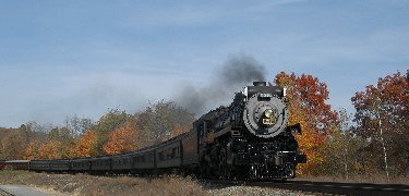 CP 2317, a steam locomotive built in 1923, rolls around a corner in the fall foliage of the Pocono Mountains. NPS Photo, Ken Ganz
