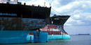 Two freighters docked in Baltimore.