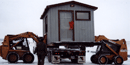 Unloading the shelter at the Flight 93 Temporary Memorial, December 2003