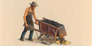 Artist's rendering of a Filler adding charcoal into the furnace.