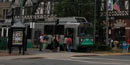 Trolley stop at Coolidge Corner - these trolleys still run along the same lines that the Kennedy family rode into downtown Boston.