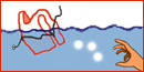 Sketch of a  hand underwater and reaching for a life vest