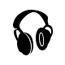 A black and white symbol of a set of headphones.