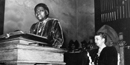 Mary McLeod Bethune speaking at podium