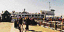 Visitors arriving at Liberty Island via ferry.