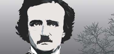 Drawing of Poe on gray background Drawing of Poe on gray background