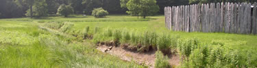 The channelized Meadow Run flows through the Great Meadows past Fort Necessity