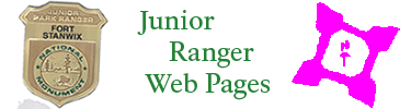 A Junior Ranger Badge, Ft. Stanwix, Jr. Ranger web pages, a pink fort