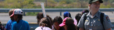 Teacher-Ranger_Teacher Renay Moran-Kurklen with her students at Jamaica Bay.
