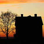 Sunset on one of the historic buildings on Officers Row at Fort Hancock.