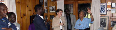 Volunteer conducting a tour at Mrs. Roosevelt's Val-Kill