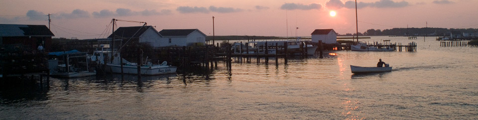 The working watermen community of Tangier Island VA at sunset. Photo by Starke Jett.