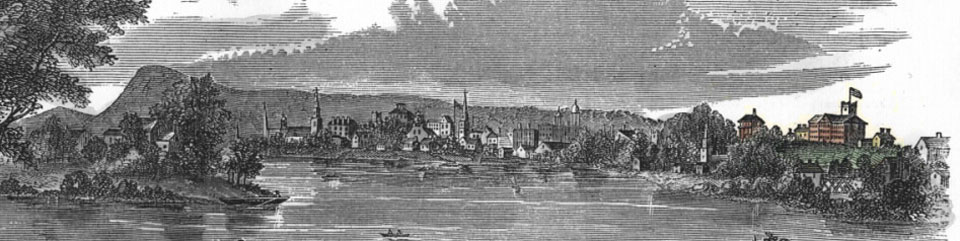 View of Springfield Armory overlooking the city of Springfield, 1855