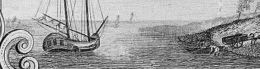 In this 1797 engraving, two men are lightering, or transporting cargo from a schooner to shore in a rowboat. NPS collections.