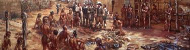 Sidney King painting of the English and Indian in a village
