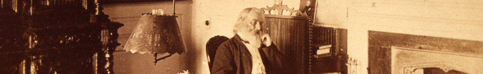 Henry Wadsworth Longfellow in his study, circa 1875.