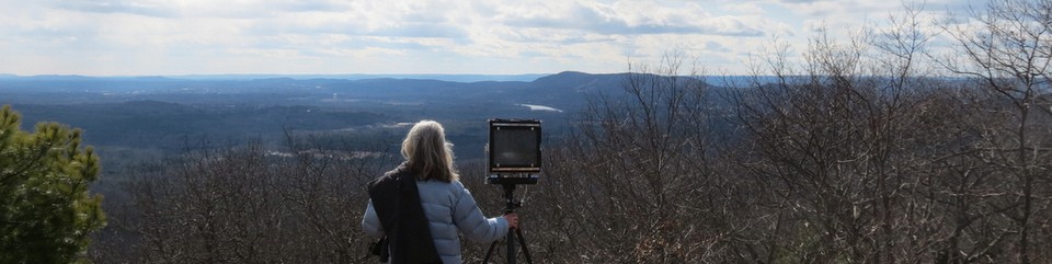 Artist-in-Residence Barbara Bosworth with her large-format camera on the Holyoke Range in Massachusetts