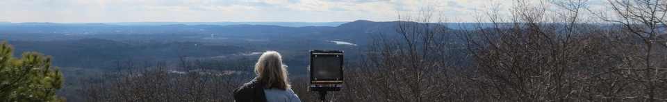 Artist-in-Residence Barbara Bosworth with her large-format camera on the Holyoke Range in Massachusetts