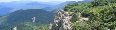 A view from the cliffs of Stony Man mountain, with Skyline Drive below.
