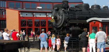 Visitors watch as CP 2317 is turned on the Steamtown Turntable.