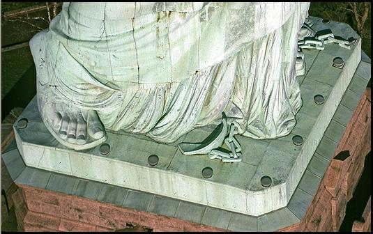 Statue of Liberty's feet and broken chains