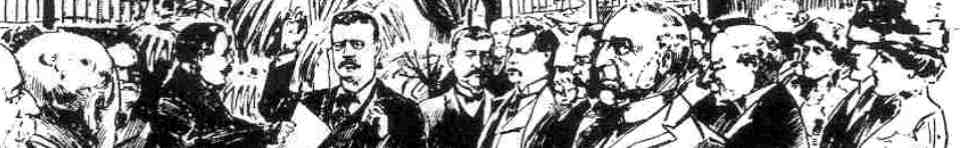 A 1901 sketch of Theodore Roosevelt taking the oath of office in Buffalo, NY.