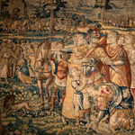 Detail of one of four Trojan War tapestries hanging in the Vanderbilt Mansion
