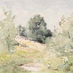 Julian Alden Weir, Spring Landscape, Branchville, ca. 1882, watercolor on paper, 5” x 6 3/4 ”, Weir Farm National Historic Site.