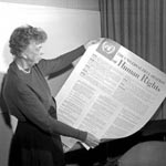 Eleanor Roosevelt holding the Declaration of Human Rights