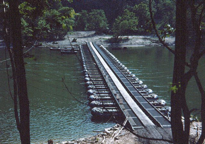 historic photo of temporary bridge crossing the New River