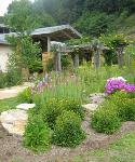Visitor Center with flowers blooming