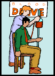 Graphic of blood drive (person donating blood)