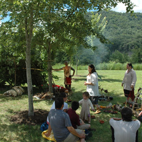 living history interpreters portray a Shawnee camp