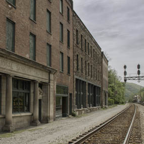 buildings and railroad tracks at Thurmond