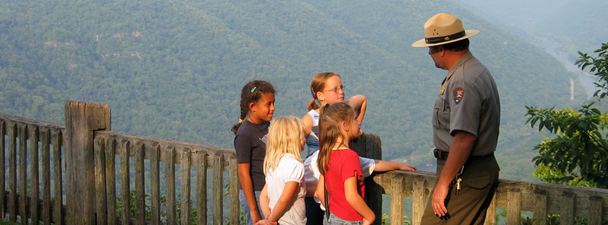 ranger with young visitors at Grandview
