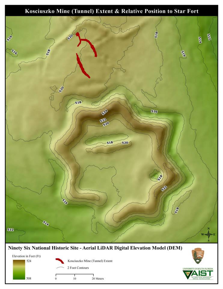 The Kosciuszko Mine (red) in relation to the Star Fort