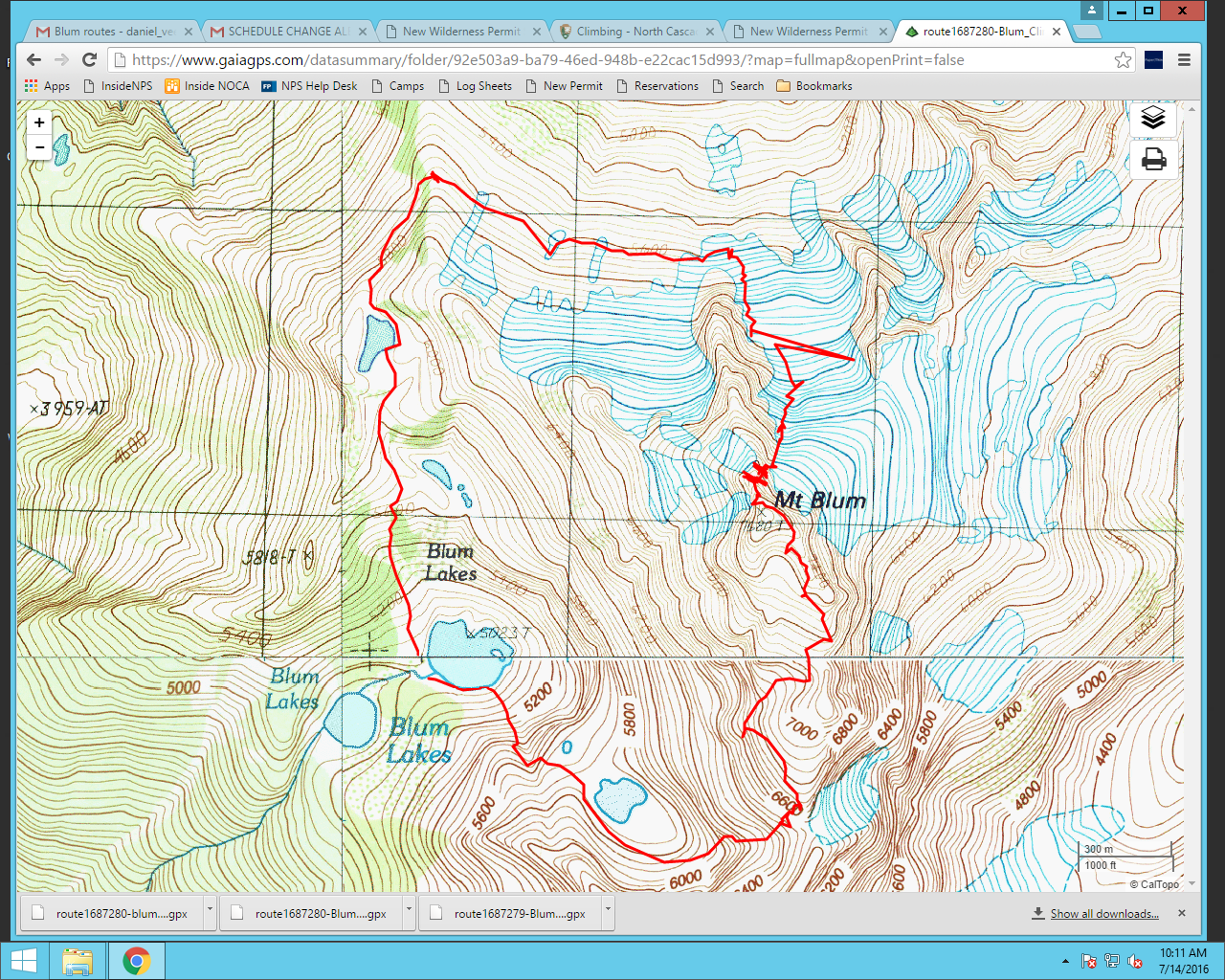 GPS track of North Glacier ascent and SW Ridge descent