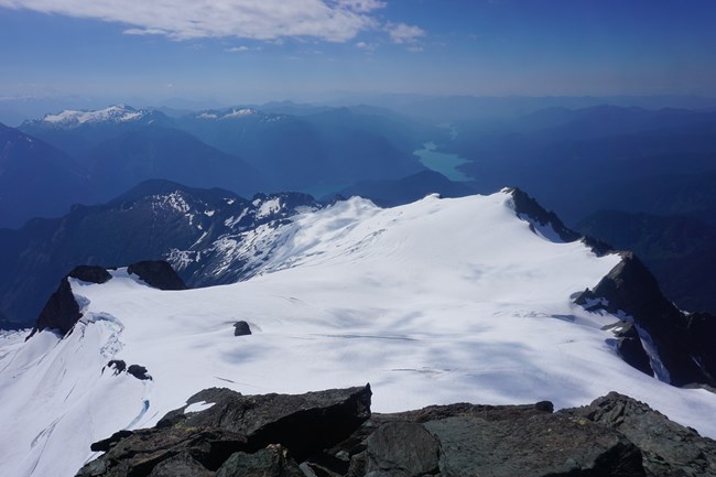 The Sulfide Glacier and Baker Lake from the summit of Mt. Shuksan