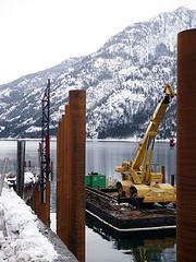 Drving new piles for winter ferry landing