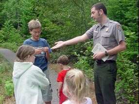Park Ranger instructs Junior Rangers near North Cascades Vistor Center