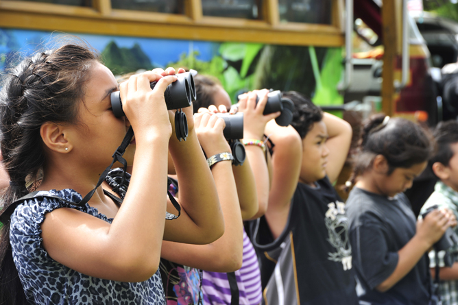 Alataua elementary students bird watching over at Lower Sauma Ridge Trail.  