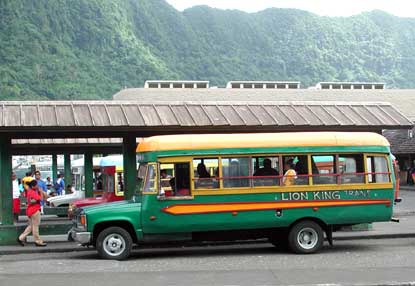 A typical family owned bus, or aiga, on Tutuila.