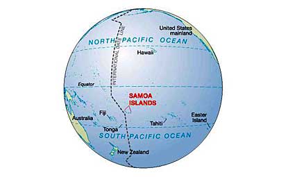 The Pacific Ocean showing the Samoan islands.