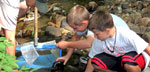 Photo of two boys at river's edge looking under rocks, NPS photo by Cyntha Ocel