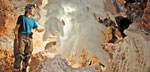 Photo of researcher at Lechuguilla Cave at Carlsbad Caverns, courtesy of Jean K. Krejca/Zara Environmental LLC